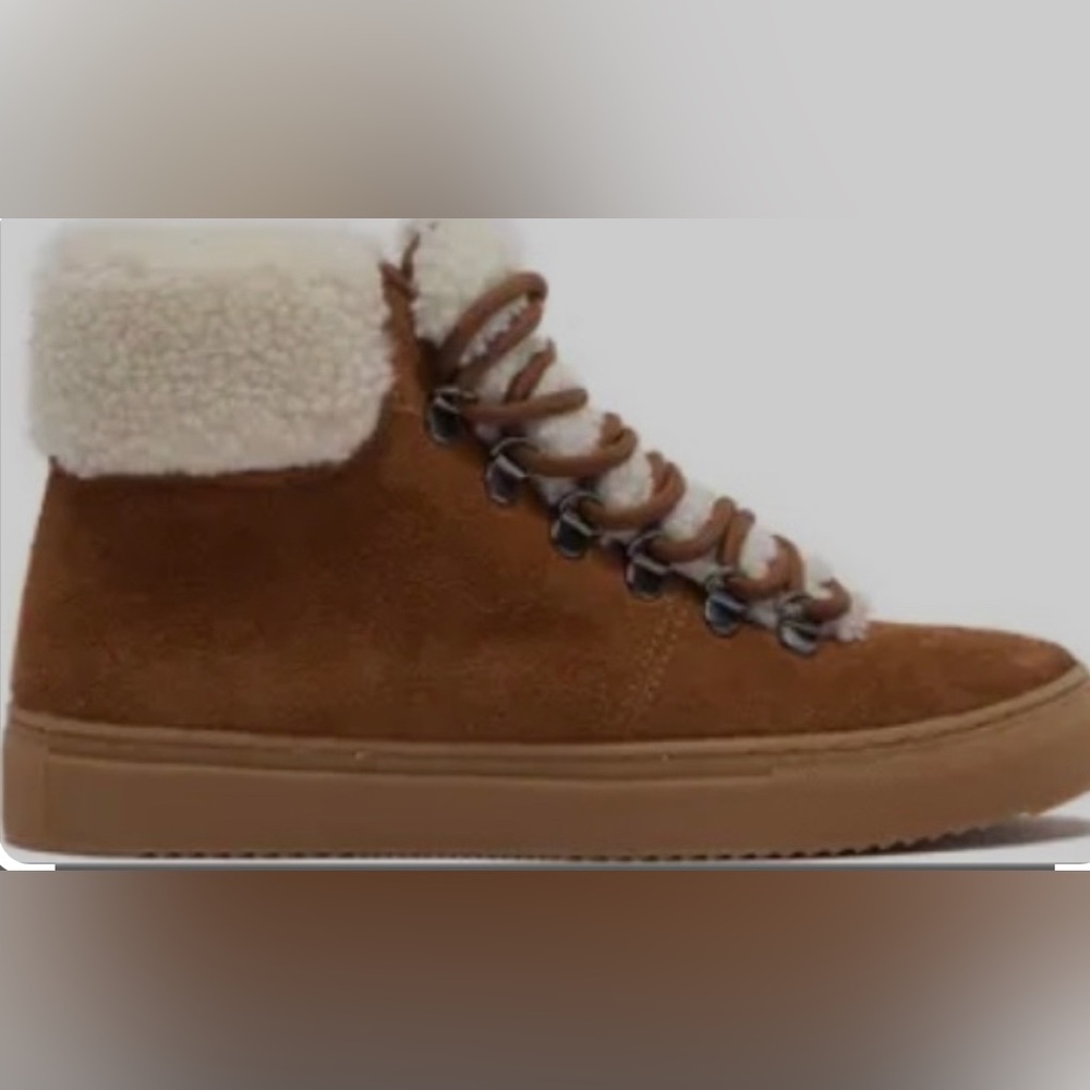 NWB Susina Zayva-Lea Suede Leather Cognac Booties with Faux Fur